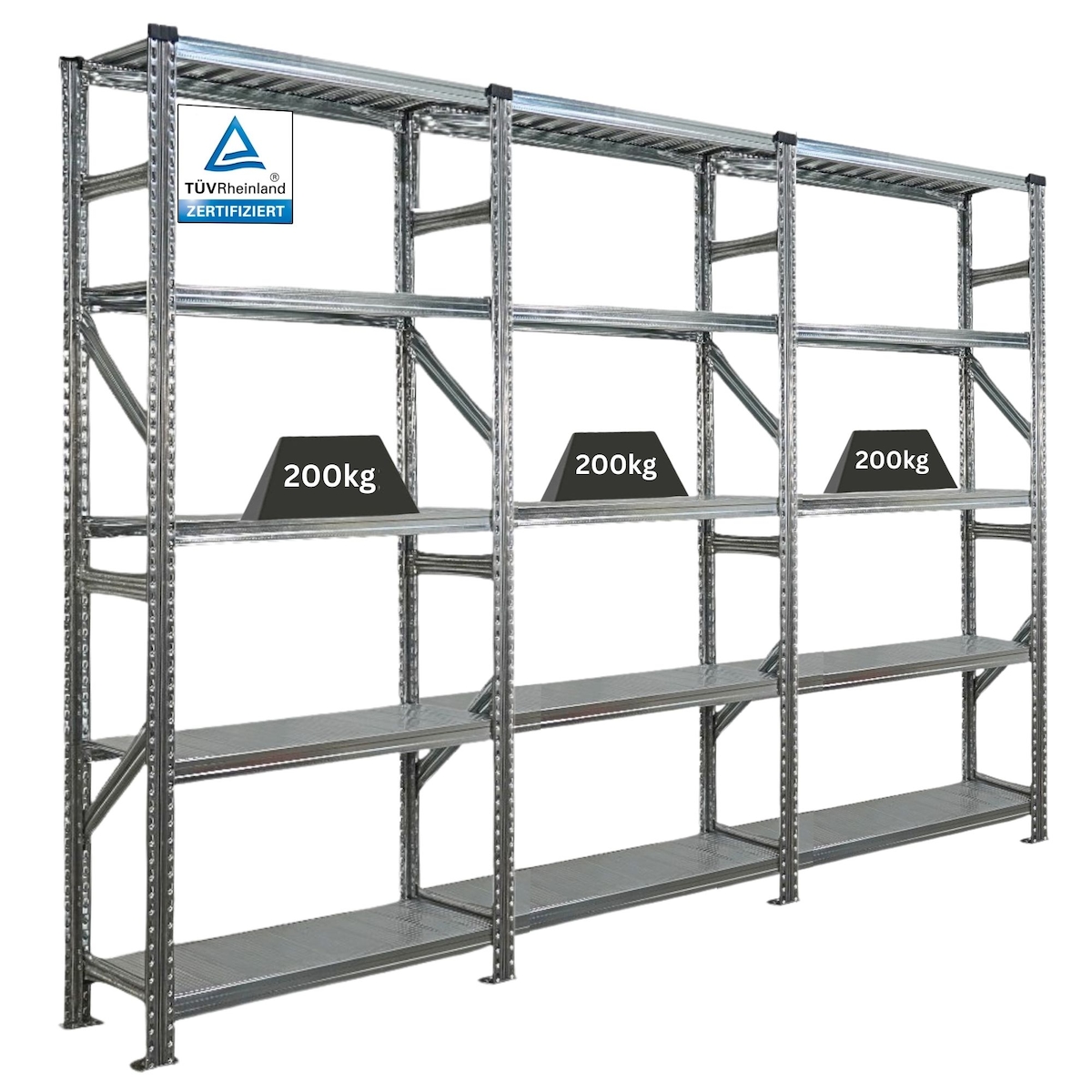 PROREGAL Fachbodenregal PROXIMO Stecksystem | Komplettregal | HxBxT 200x270x32cm | 5 Ebenen | Fachlast 200 kg | Beidseitig nutzbar | Verzinkt Image