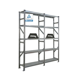 PROREGAL Fachbodenregal PROXIMO Stecksystem | Komplettregal | HxBxT 200x180x40cm | 5 Ebenen | Fachlast 200 kg | Beidseitig nutzbar | Verzinkt Image