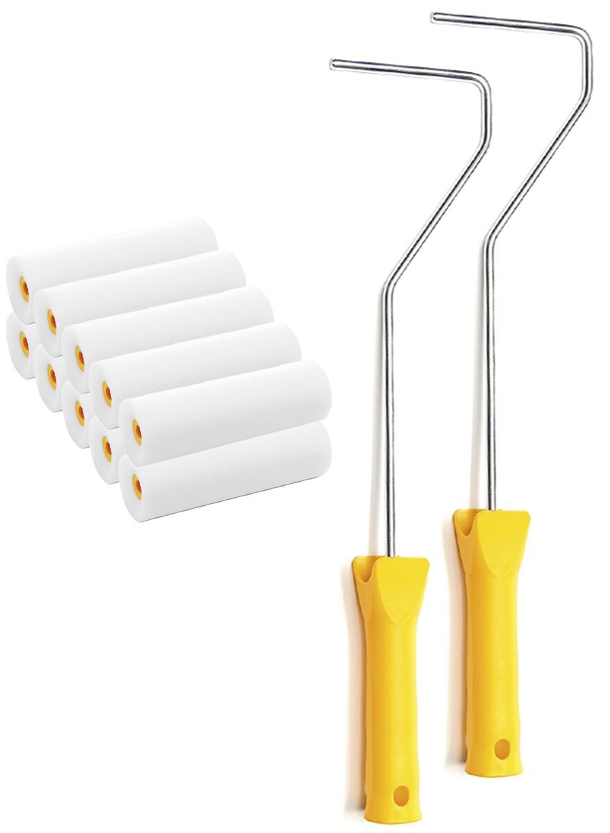 Farbroller Set, 10 x Farbrollen 10 cm + 2 Farbrollenbügel Farbrollen Malerrollen Farbroller Set Varivendo Schaumwalzen Malerbedarf Streichen Image