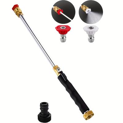 TEMU Dual Nozzle Heavy-duty High-pressure Spray Wand - Versatile Garden Hose Attachment For Efficient Car & Yard Cleaning, Durable Aluminum Alloy, No Battery Needed, For Cleanin Image