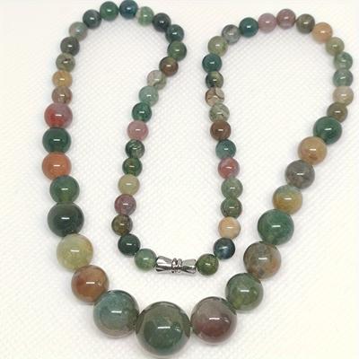 TEMU Natural Stone Beaded Necklace - Graded Agate & Mixed Agate Bohemian Style Jewelry With Polished & , Casual Attire For Thanksgiving, Teacher's Day, Graduation Gifts, Versatile Accessory Image