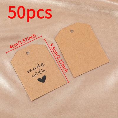 TEMU 50pcs - Cardstock Hanging Cards With Black Cursive Lettering & Heart Accents For Making, Craft Gift Packaging, Handmade Decor (no Power Needed) Image