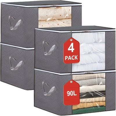 TEMU Large Capacity Foldable Storage Bin - Sturdy , Double Zipper, Clear Window, Non-woven Fabric - Holds 1 Quilt, 5 Blankets, 30 Clothes, And 15 Toys, Closet Organization And Bedding Storage Image