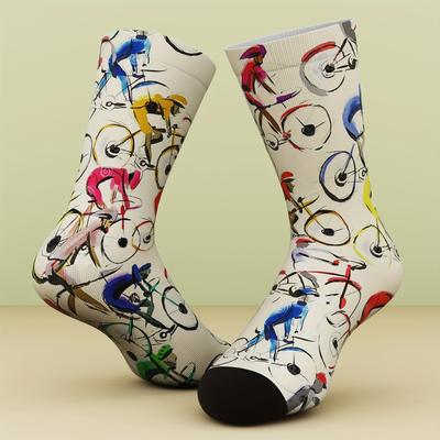 TEMU 1 Pair Of Unisex Socks, Cycling Theme, Novelty Socks Gift, Fun And Fashionable, Comfortable And Breathable, Suitable For Outdoor Sports, Suitable For All , Machine Washable, 3d Digital Printing Image