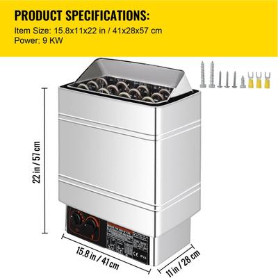 Mophorn 9KW Elektro-Saunaofen mit externer Steuerung, Edelstahl, für 9-13m³ Raum