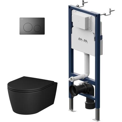 Wand-WC spülrandlos Set Schwarz mit Vorwandelement Komplettset Unterputz Spülkasten Tiefspül Image