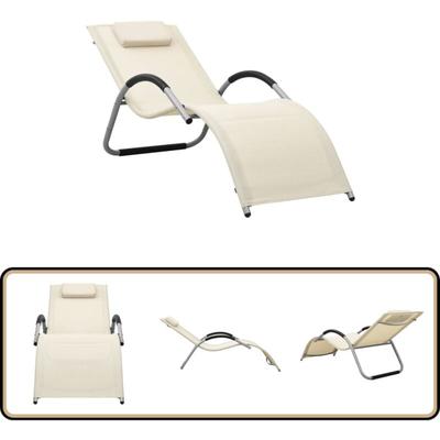 Sonnenliege Textilene Creme und Grau - Sonnenliege - Gartenliege - Strandliege - Textilene Liege Image