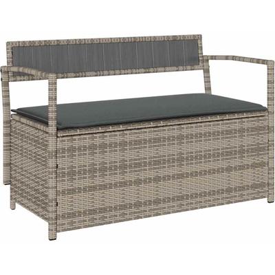 Vidaxl - Gartenbank mit Stauraum und Kissen Grau Poly Rattan Image