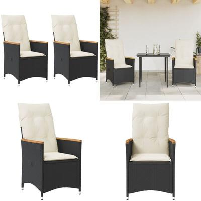 Vidaxl - Gartensessel mit Kissen 2 Stk. Verstellbar Schwarz Poly Rattan - Gartenstuhl - Liegesessel Image