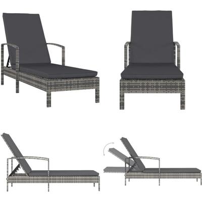 Sonnenliege mit Armlehnen Poly Rattan Grau - Sonnenliege - Gartenliege - Relaxliege - Lounge Chair Image