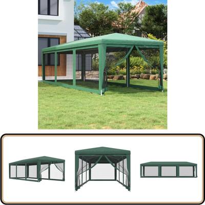 Partyzelt mit 8 Mesh-Seitenwänden Grün 3x9 m hdpe - Partyzelt - Outdoorzelt - Gartenpavillon Image