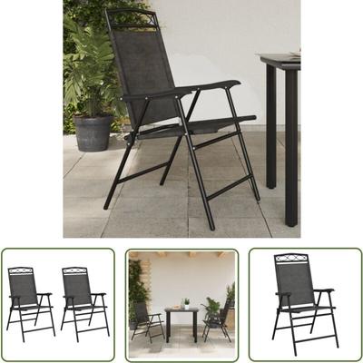 Klappbare Gartenstühle 2 Stk. Graumeliert Stahl und Textilene - Gartenstuhl - Klappstuhl - Outdoor Image