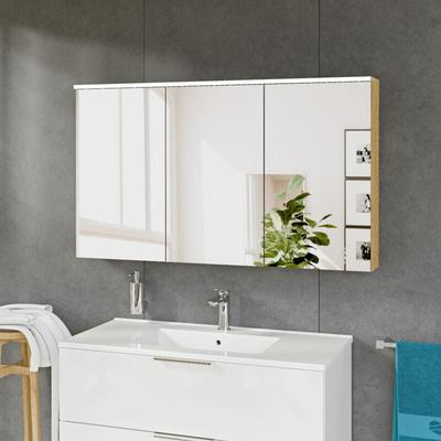 Spiegelschrank Bernstein solo mit LED-Beleuchtung 120cm 3 Türen Farbe: Eiche honiggold Image