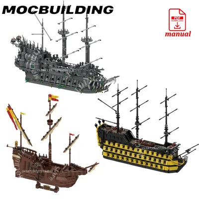 Fliegender Holländer Mittelalterlicher Carrack Boot Baustein Schiff Segelboot Modell DIY Ziegel Display Konstruktion Spielzeug Geschenk Image