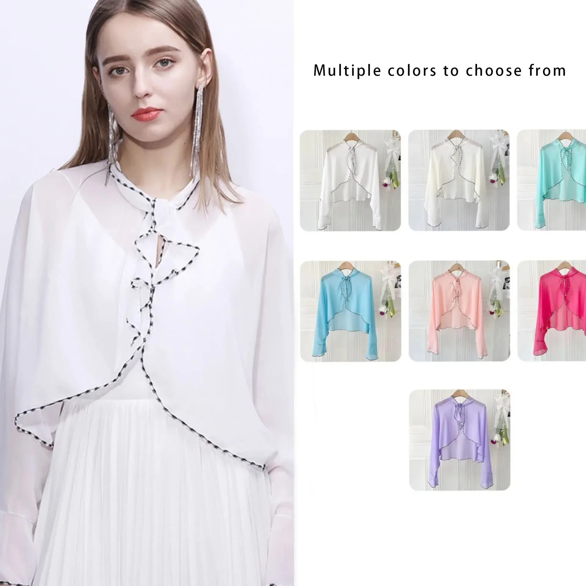 1-teiliger Sommer-Sonnenschutzschal mit langen Ärmeln und Rüschen, dünner, atmungsaktiver Seidenschal aus Chiffon, modische Fahrrad-Sonnenschutzmode Image