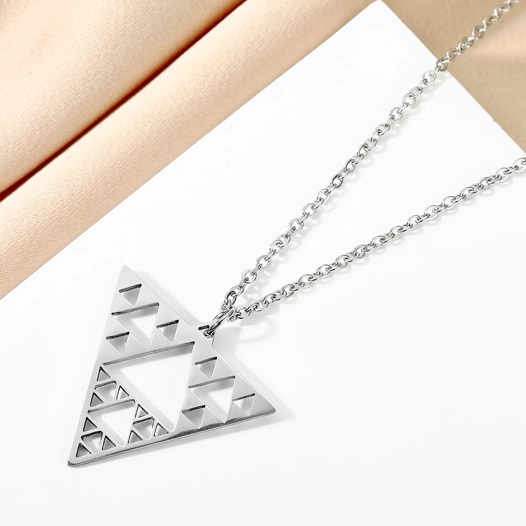 Todorova Geometrische Edelstahl Fraktal Sierpinski Dreieck Anhänger Halskette Für Frauen Männer Charme Schmuck Party Geschenk Image