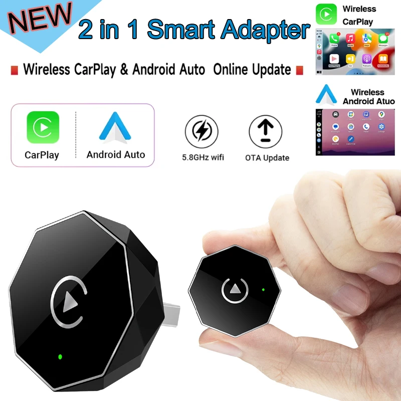 2025 2in1 Wireless Carplay & Android Auto Box 2in1 verkabelt mit Wireless Dongle Automatic Connect Adapter Bluetooth Plug & Play Mini Box Image