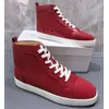 Rot Farbe Leder Weiß Schnürsenkel Lace-Up Frauen Casual Sport Schuhe Runde Kappe High-Top Sneakers