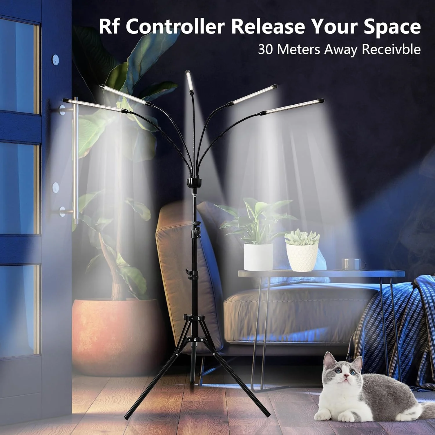 6000K Vollspektrum Fünf Köpfe LED Wachsen Licht 5V USB Zimmerpflanzen Dimmbar Auto On/Off Timer Stativ Pflanze wachsen Stehlampe