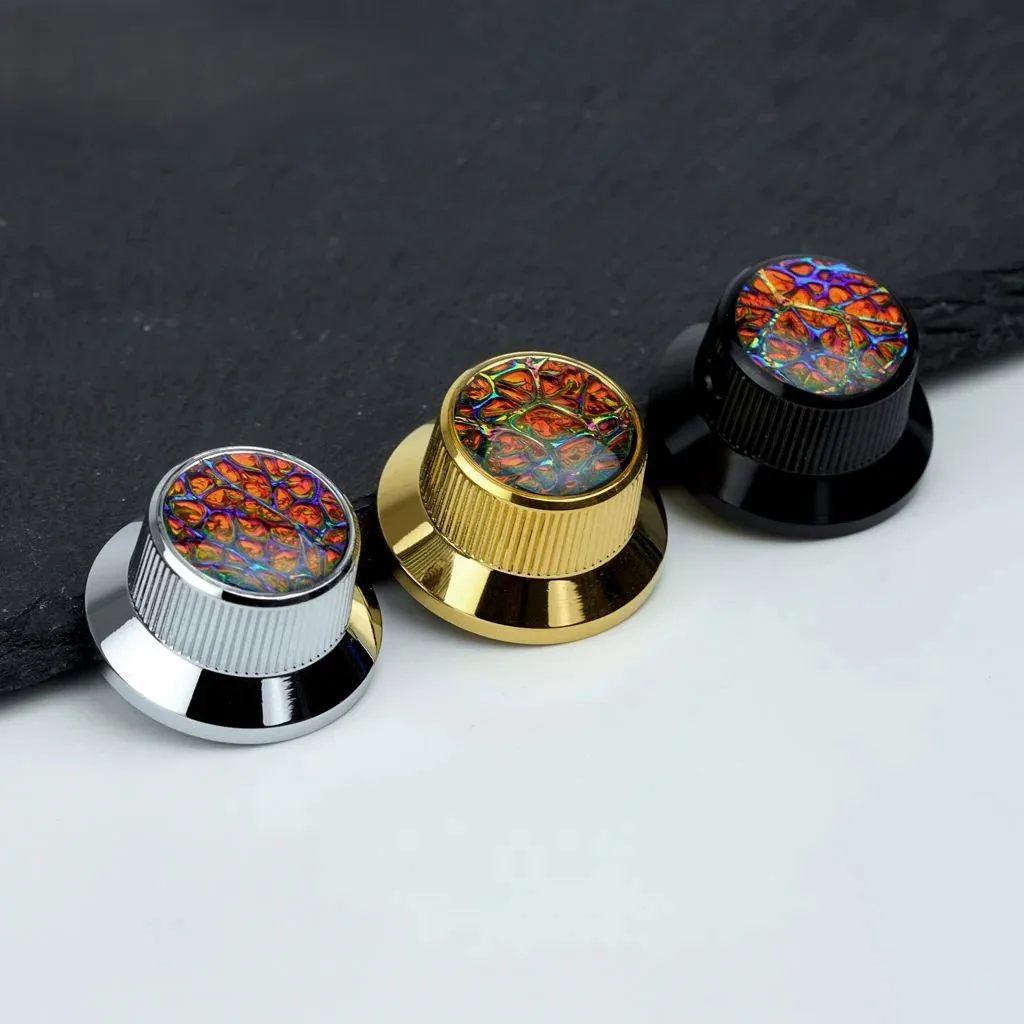 GUYKER 3 Stück CNC-Aluminiumlegierungsmaterial E-Gitarre E-Bass Lautstärkeregler interstellares Muster Image