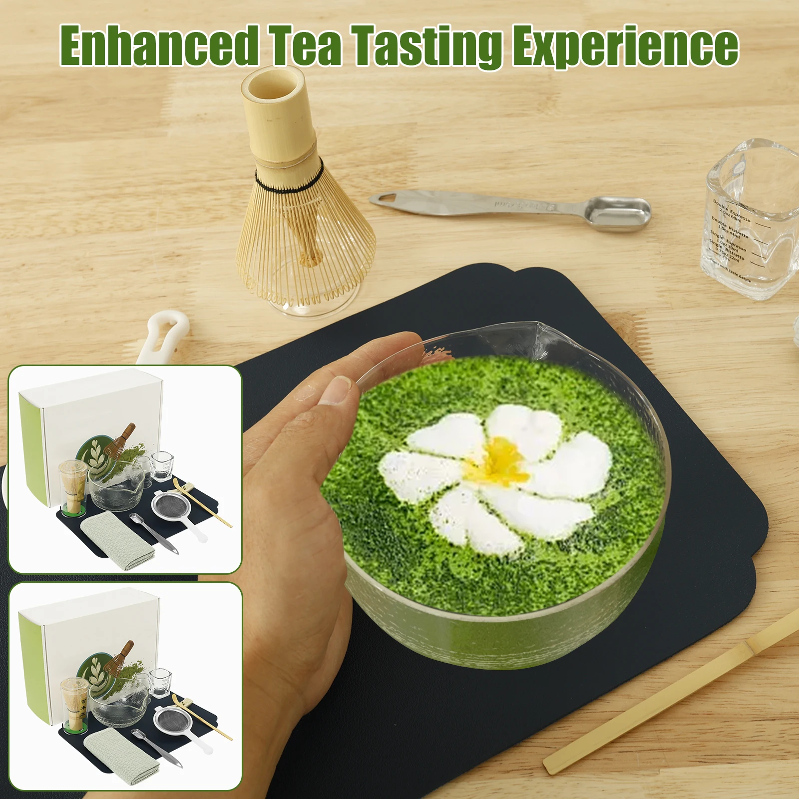 Japanische Glas Matcha Set Handgemachte Hause Matcha Schüssel Bambus Schneebesen Teelöffel Tee-Sets Tee Machen Werkzeuge Zubehör Zeremonie Image