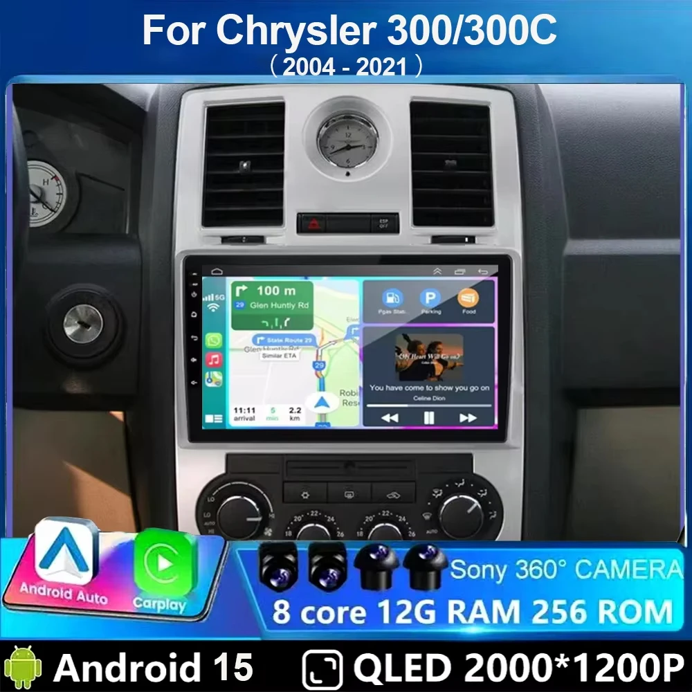 Android 15 Für Chrysler 300/300C 2004-2011 Autoradio Stereo WLAN Navi Multimedia-Videoplayer Autoradio 2Din 9 Zoll GPS Navi Karten