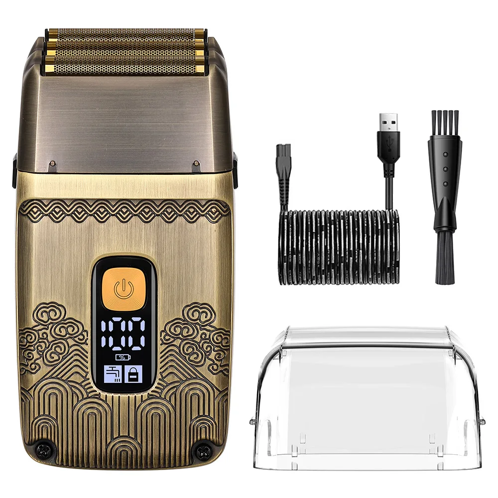 HATTEKER Rasierer, professioneller elektrischer Rasierer, Rasiermaschine, wasserdichter Bartschneider, Metallrasierer, Digitalanzeige, Rasierer für Männer Image
