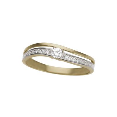 Goldring FIRETTI "Schmuck Geschenk Gold 333 bicolor, mehrreihige Optik" Gr. 16, weiß (gelbgoldfarben, weißgoldfarben, kristallweiß, kristallweiß), Fingerringe, Damen, 16, Gelbgold 333, 2mm, mit Zirkonia (synth.) Image