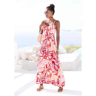 Maxikleid LASCANA, Damen, Gr. 36, N-Gr, rot orange apricot, Jersey, Obermaterial: 95% Viskose, 5% Elasthan, gemustert, modisch, figurumspielend lang, Rundhals, ohne Ärmel, Kleider, mit tiefem Rückenausschnitt Image