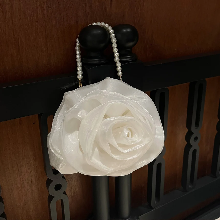 Vintage Perlenkette Satin Rose Abend Clutch Design Dinner Party Hochzeit Blumen Geldbörse Weiß/Schwarz Braut Bankett Handtaschen Abschlussball