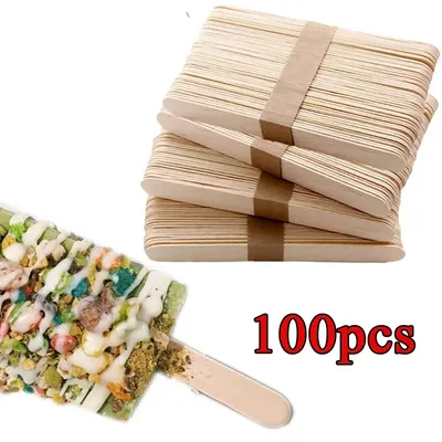100pcs Natural Wooden Ice Cream Popsicle Sticks Wood Stick Ice Cream Spoon Hand Art Ice Cream Ice