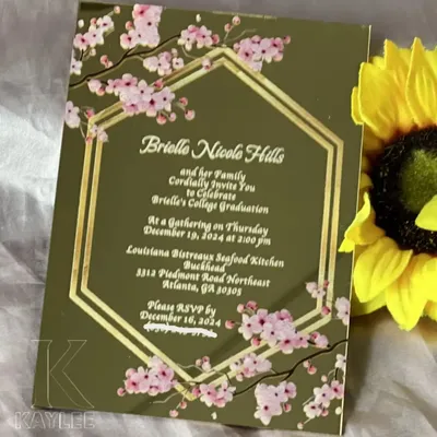 10pcs Custom Mirror Gold Acrylic Quinceanera Invitation,Make Your Own Wedding Invitations,Birthday