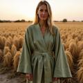 Abito kimono con scollo a V - Vestaglia in lino, idea regalo casual estiva, taglie dalla S alla 2XL, verde