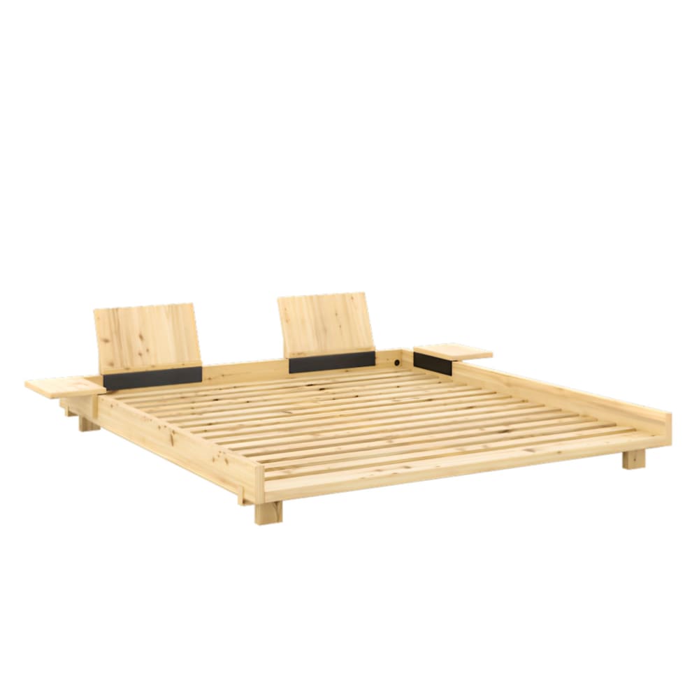 Lit SOCIAL BED en pin massif coloris naturel avec dossiers et 2 tables