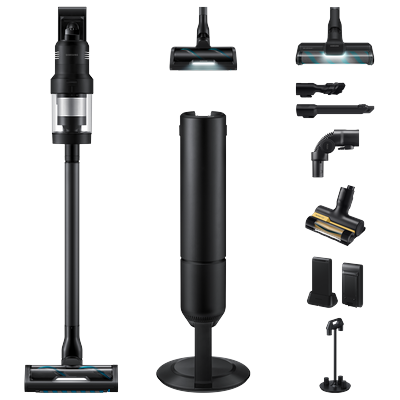 SAMSUNG Akku-Handstaubsauger "BESPOKE AI Jet Ultra Akku + CompleteClean, VS90F40EEK/WD", schwarz (satin schwarz), B:25cm H:103,6cm T:24,3cm, Akkusauger