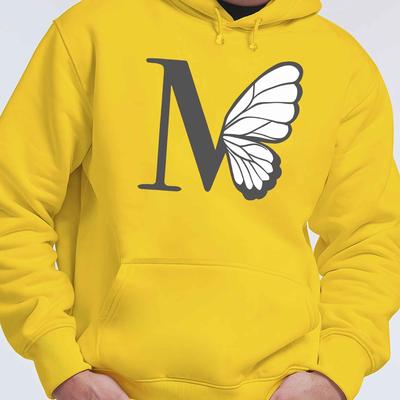 "TEMU Men's Graphic Hoodie With Letter "m" & Design - Cozy Velvet Sweatshirt For Fall And Winter, Trendy , Long Sleeve, Polyester Blend, Hand Or Only" Image