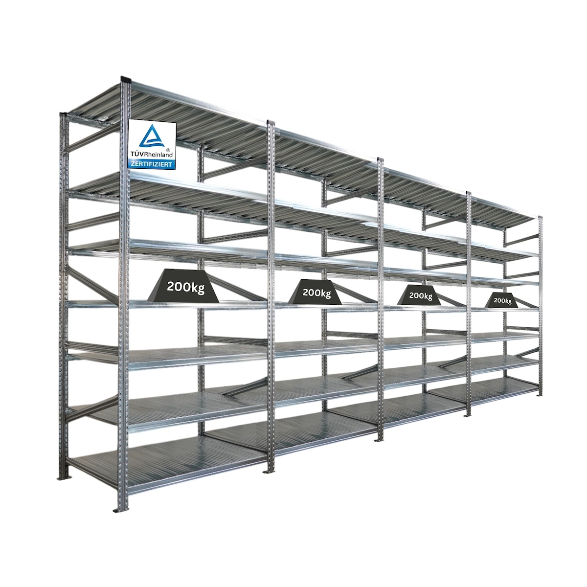 PROREGAL Fachbodenregal PROXIMO Stecksystem | Komplettregal | HxBxT 250x480x60cm | 7 Ebenen | Beidseitig nutzbar | Verzinkt Image