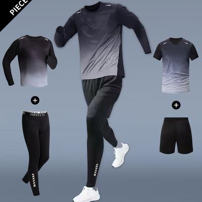 TEMU 4pcs Set Of Men' Sports Clothing, Long-sleeved + Long Pants, Short-sleeved Shirt Sports Shorts, Running Short-sleeved T-shirt Image