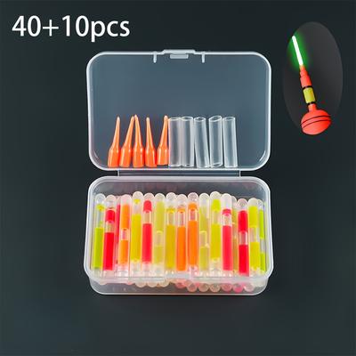 TEMU 50pcs 4.5mm Colorful Mixed Pack Lightweight Night Fishing Float Lights - Bright Durable Fluorescent Sticks, Enhance Fishing Success Rate 40pcs Fluorescent Rods + 10pcs Accessories Image