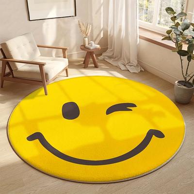 TEMU Large Plush Velvet Area Mat With – Soft, Washable, Non-slip Modern Mat In Vibrant Yellow With & Smile, Living Room, Bedroom, Or Office Decor, Rugs For Living Room Image