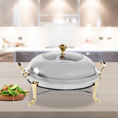 TEMU 3l/3.17qt Stainless Steel Chafing Dish Silvery+golden Buffet Warmer Tray Inner Diameter 28cm With Lid For Hotels, Buffets, Restaurants Banquets, Weddings Image