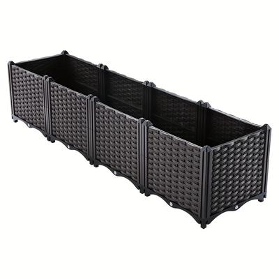 TEMU Deep Four-in-one Rectangular Raised Garden Bed Kit For Indoor And Outdoor Plastic Planter Grow Box, Brown Color, , Herbs, Flowers & Succulents, Garden House Image