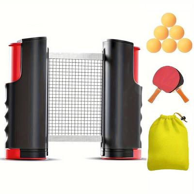 TEMU 1 Portable Table Tennis Training Set, Includes Telescopic Net, 2 Paddles, 6 Balls, And Sports Drawstring Storage Bag, Suitable For Indoor/outdoor Practice Image
