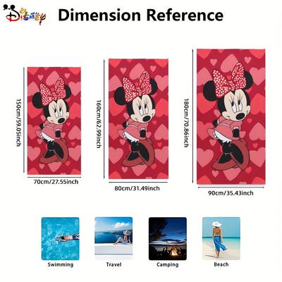 TEMU 1pc & Mouse Cartoon Print Knit Fabric Towel - Red With , Pool, Swimming, Bathroom, Travel, Picnic, Camping, Beach Towel | Design | Polyester Material, Beach Accessories Image