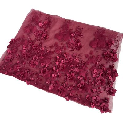 TEMU 1 Yard, Polyester Floral Embroidered Tulle Fabric, Hand Beaded 3d Flower Pattern, Only, Cut By The Yard For Spring/summer Dresses And Garments Image