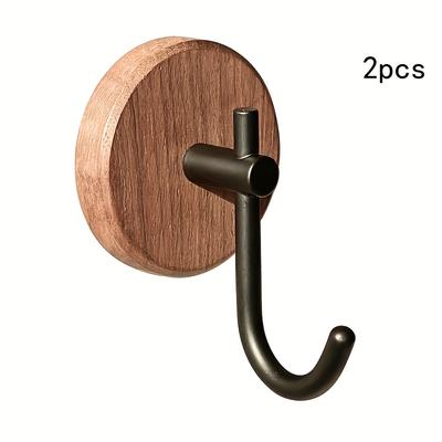 TEMU 2pcs Hanging Bathroom Towel Rack Creative Coat Hook Bathroom Clothes Hook No Drilling Solid Wood Hook, , , Suitable For Clothes, Keys, Towels, Etc Image