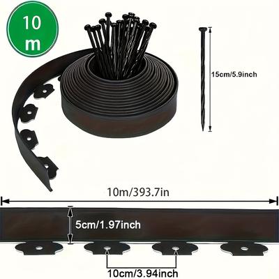 "TEMU Black Pe Garden Border - 393.7" Flexible Landscape Fence With 30 Strong Anchor Nails For And Garden" Image