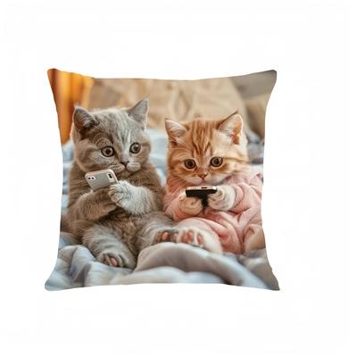 TEMU 1pc/4pcs Using Mobile Phone Pattern Pillowcase - Material, Zipper Closure, Machine Washable - For Home And Office Decoration, Excluding Pillow Core, Single-sided, Single-sided Printin Image