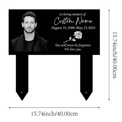 TEMU 1pc Personalized Metal Garden Stake - Customizable Outdoor Memorial Plaque With Name & Date, Black Rust-proof Design For Lawn, Yard, Or Garden Decor, Commemorative Garden Stake Image