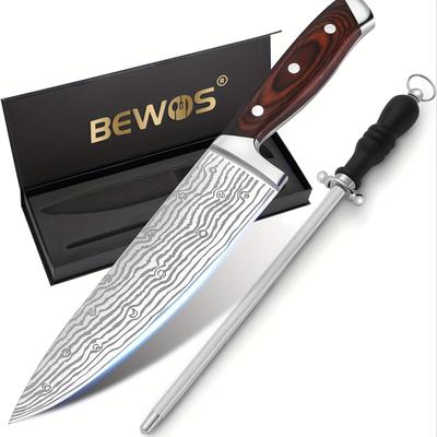 TEMU Slant Tail Head Abs Round Chef Knife Plus Sharpener Bar 20cm, Chef Knife Set With Sharpener, Brocade Knife, Sharp Blade, Home, Kitchen And Restaurant With Knife, Gift Box Image